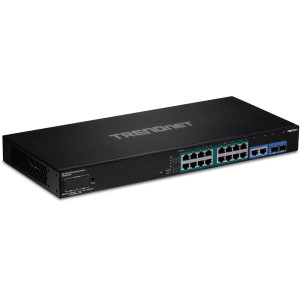 TRENDnet TPE-3018LS 18-Port Gigabit Poe+ Surveillance Switch, 16x Gigabit PoE+, 2x Shared Gigabit ports (RJ-45 or SFP), 30W/Port, Rackmount